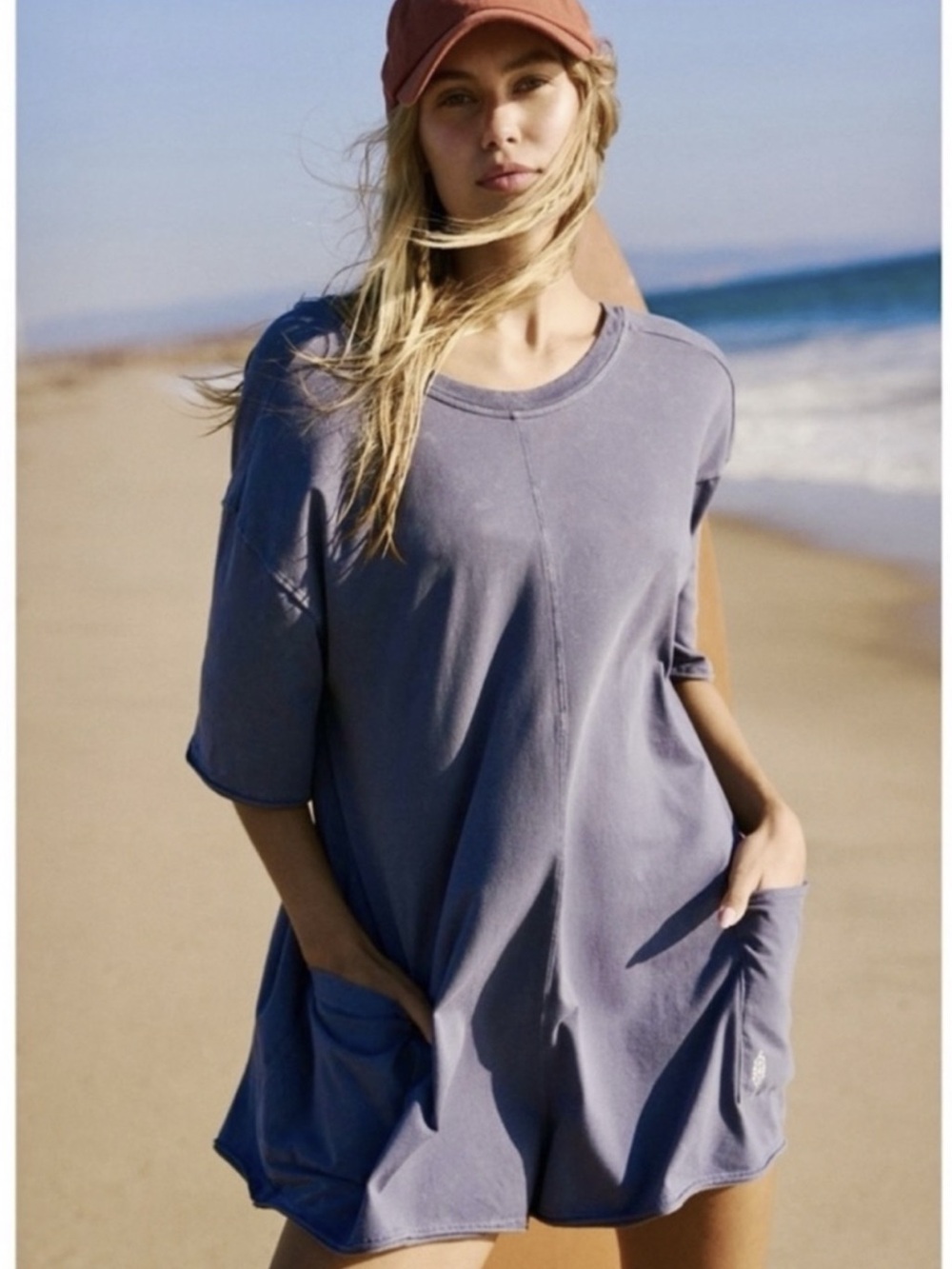 NEW Free People x FP Movement Hot Shot Tee Romper in Blue Indigo